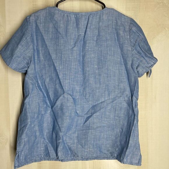 Talbots denim chambray short sleeve‎ embroidered top blouse, size medium petite - Picture 4 of 16